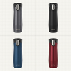 A four-way grid matrix of the Contigo 20oz West Loop 3.0 Travel Mug in several color variants.